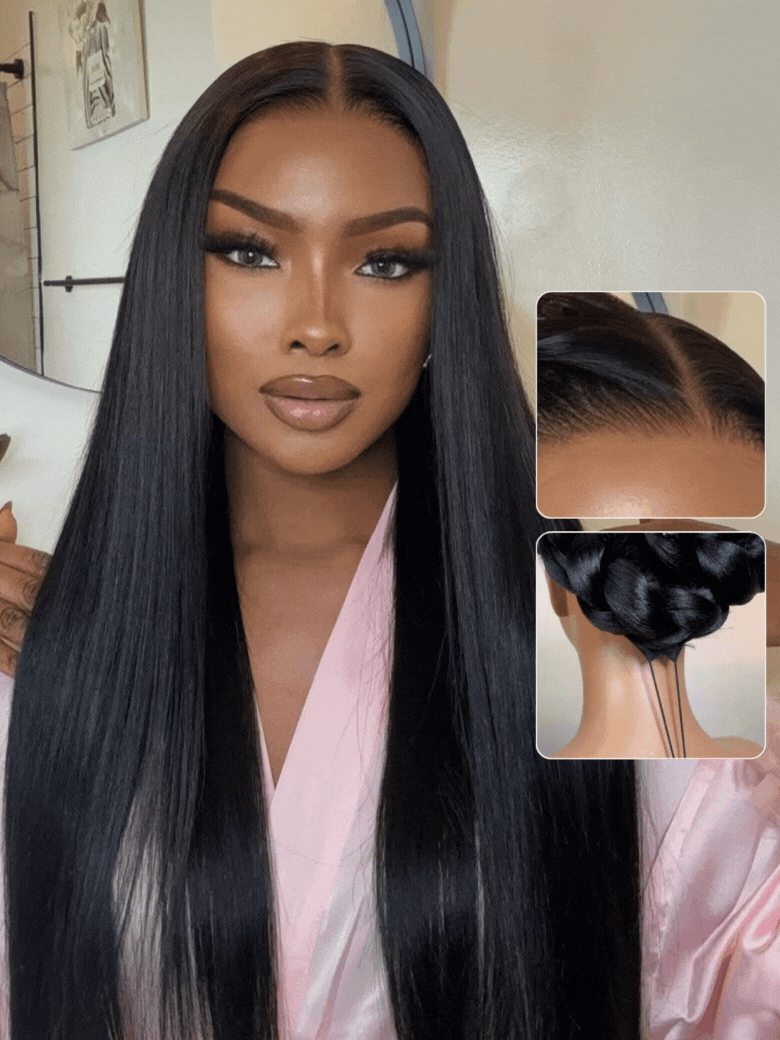 
    Nadula 13x4 Pre everything Transparent HD Lace Frontal Wig with Invisi Drawstring Silky Straight Lace Front Human Hair Wigs