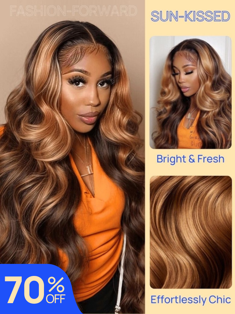 Nadula Flash Sale Honey Blonde Highlight Body Wave Invisible Lace