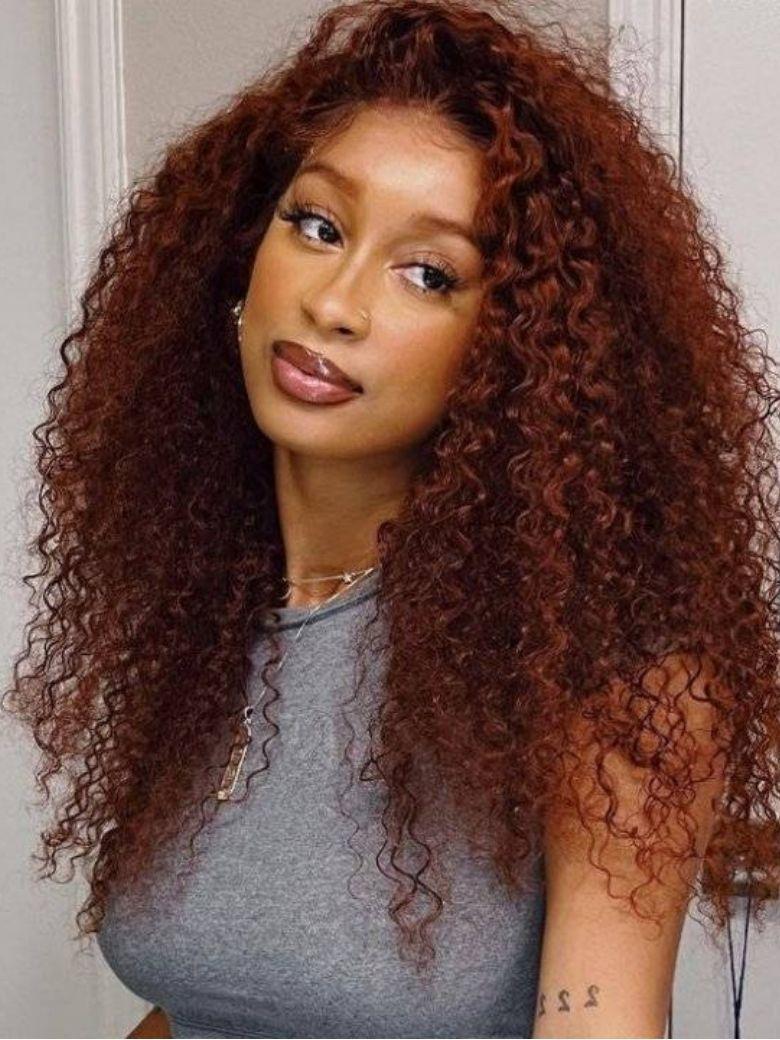 Nadula Flash Sale Reddish Brown Color Jerry Curly Wigs 13x4 Pre everything Lace And 7x5 Byebye Knots Put On And Go Human Hair Wigs