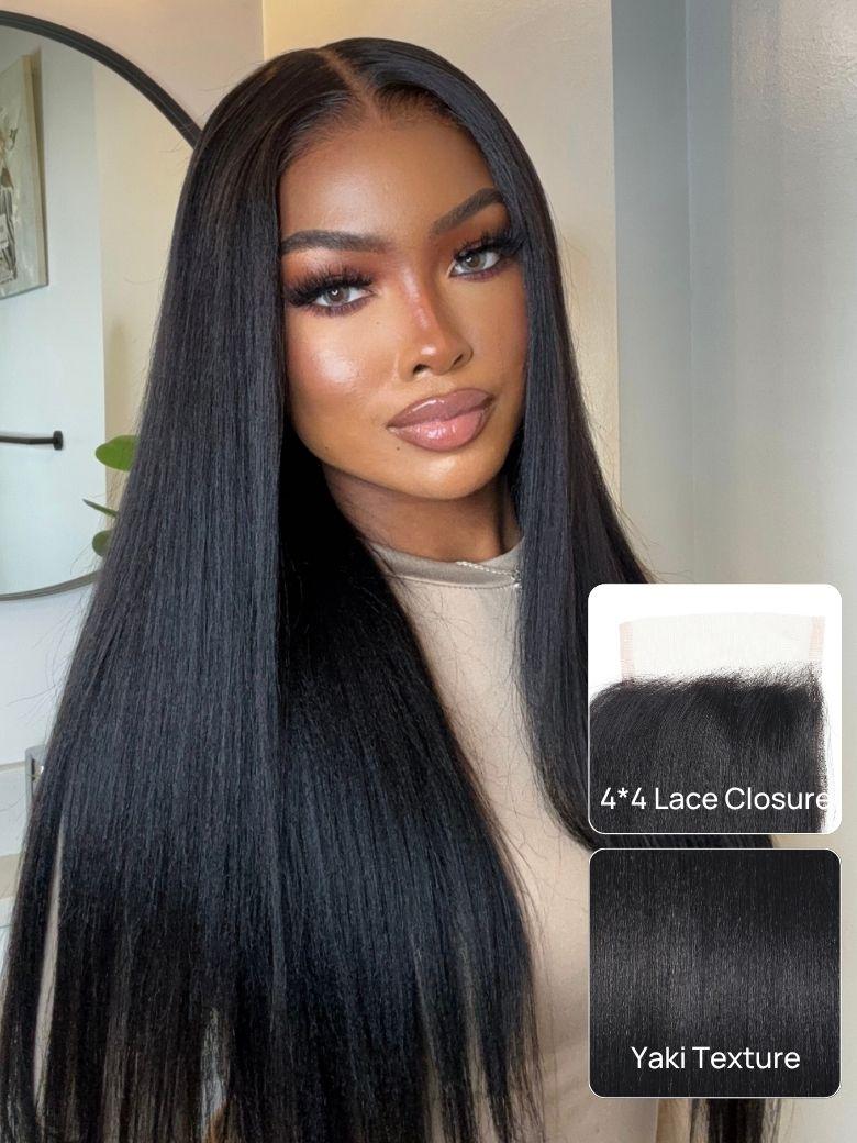 Nadula 1PC Yaki Straight 4x4 Inch Free Part Lace Closure 100% Human Hair For Sale