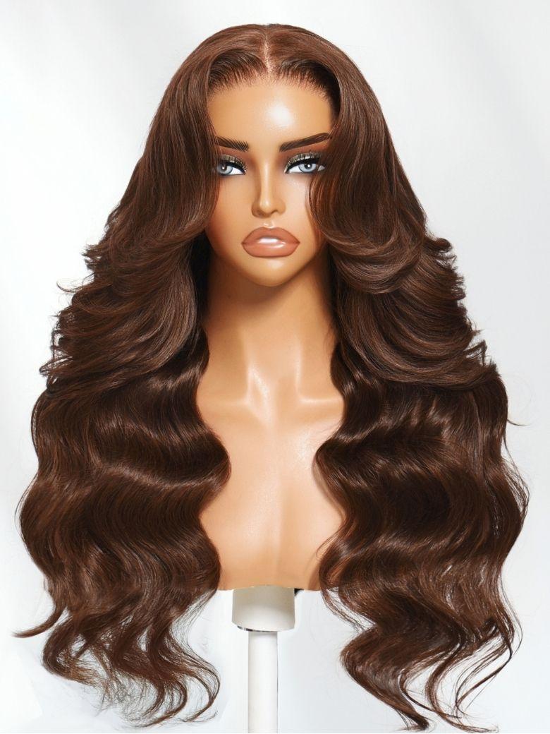 Nadula 13x4 Pre everything™ Medium Chocolate Brown With Curtain Bangs Ear To Ear Lace Put on and Go Wig with Invisi Drawstring