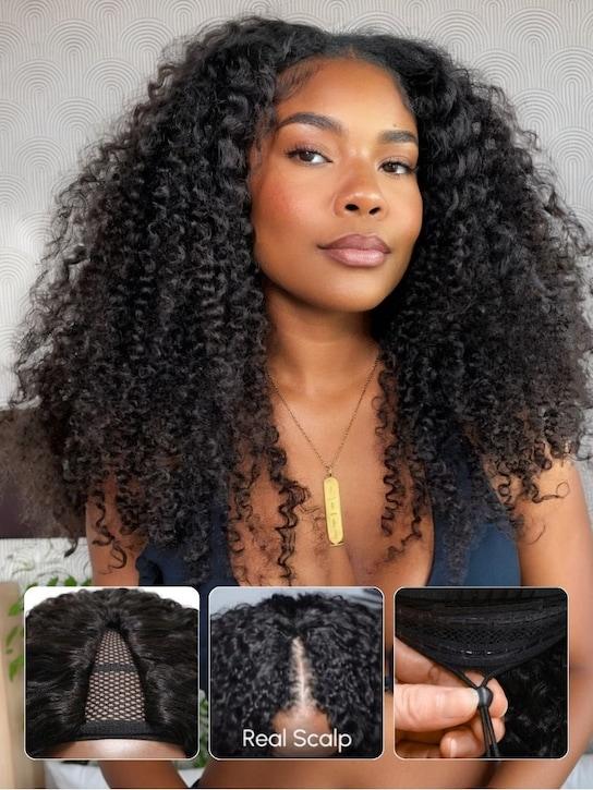 kinky curly v part wig
