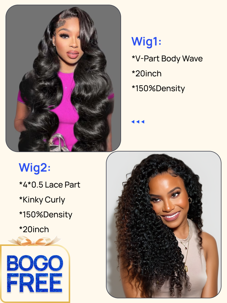 BOGO Free | Nadula 20 Inch 4x0.75 Lace Part Kinky Curly And 20 Inch U Part Body Wave Human Hair Wigs