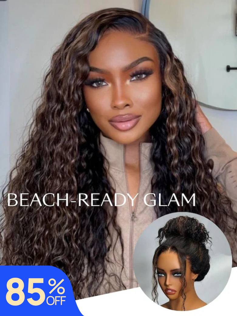 Nadula Flash Sale 7x5 Golden Brown Highlight Wig Water Wave Bye Bye Knots Lace Closure Glueless Human Hair Wig