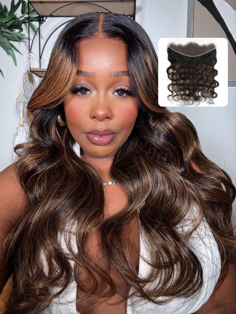 Nadula 1PC 13x4 Lace Frontal Balayage Highlight Body Wave Free Part Virgin Human Hair