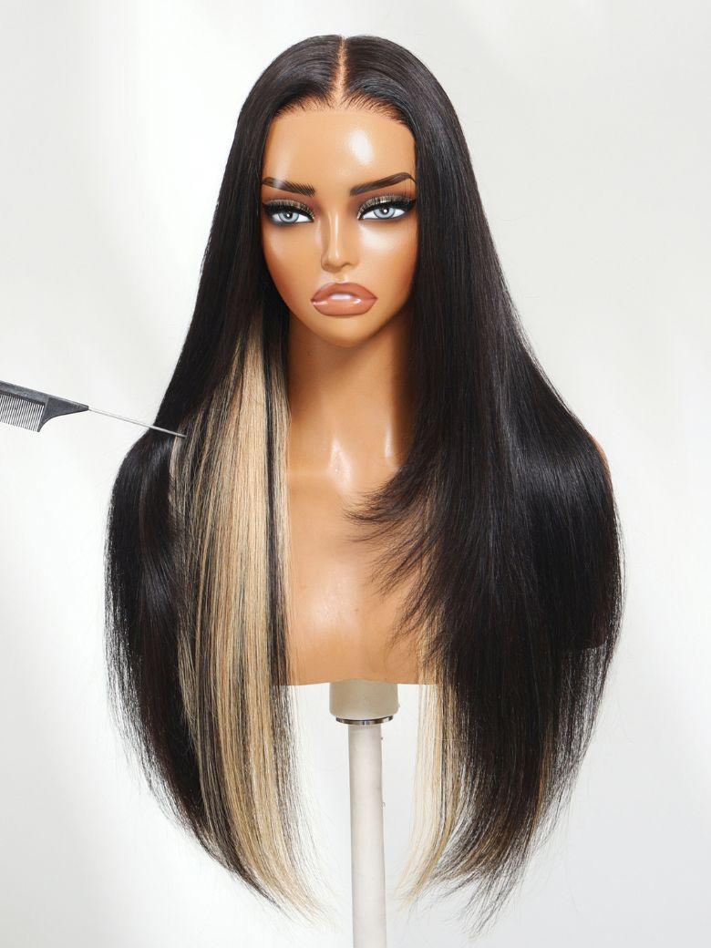 Nadula 7x5 Bye Bye Knots Natural Black with Blonde Peekaboo Highlights Straight Layered Wigs  Put On And Go Glueless Wig with Drawstring