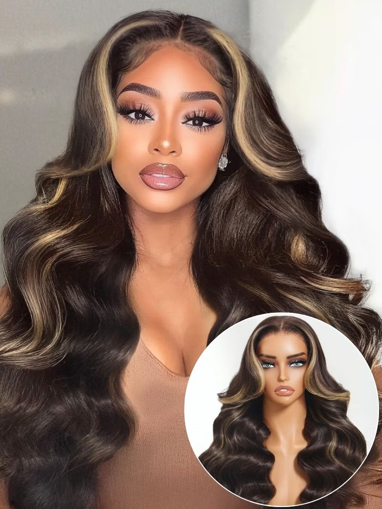 Nadula Flash Sale 7x5 Bye Bye Knots Loose Body Wave Lace Closure Wig Rich Chocolate Brown Hair with Face-Framing Highlights