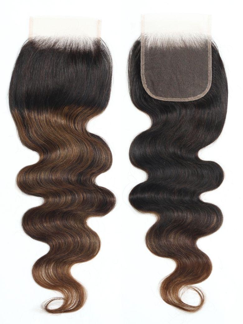 Nadula 1PC Body Wave Chestnut Brown Ombre Color 4x4 Inch Free Part Lace Closure 100% Human Hair3