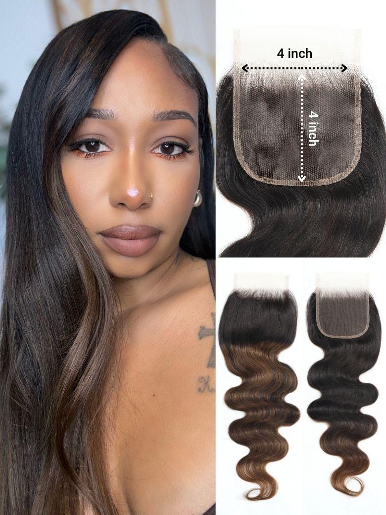 Nadula 1PC Body Wave Chestnut Brown Ombre Color 4x4 Inch Free Part Lace Closure 100% Human Hair2