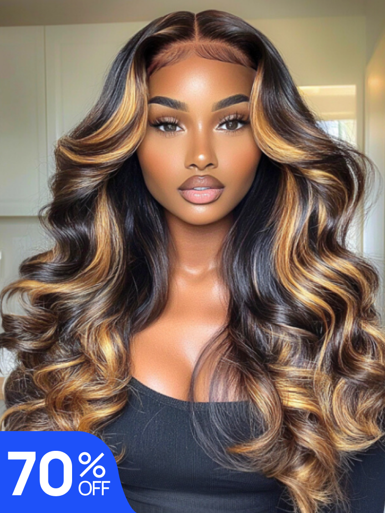 Nadula Flash Sale 13x4 Pre everything Lace Frontal Loose Body Wave Wig Dark Brown Wig with Face-Framing Highlights