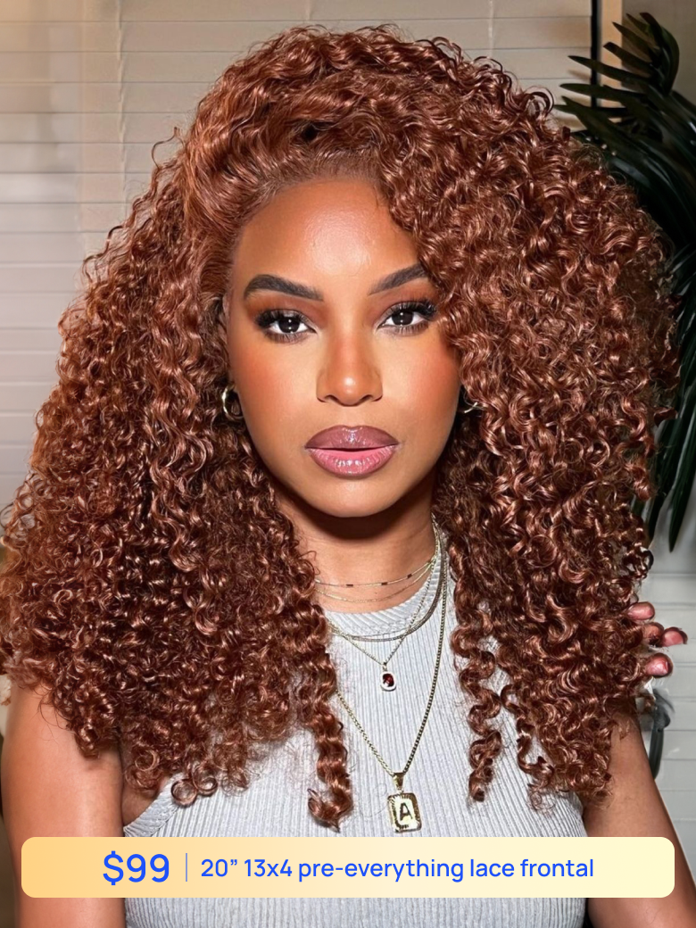 Nadula Flash Sale 13x4 Pre everything Lace Frontal Reddish Brown Curly Wave Hair Wigs Put On And Go Glueless Human Hair Wigs 180% Density