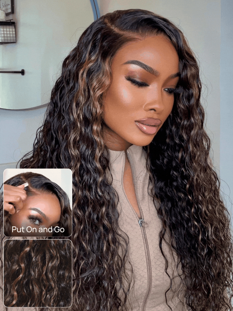 Nadula 7x5 Golden Brown Highlight Wig Water Wave Bye Bye