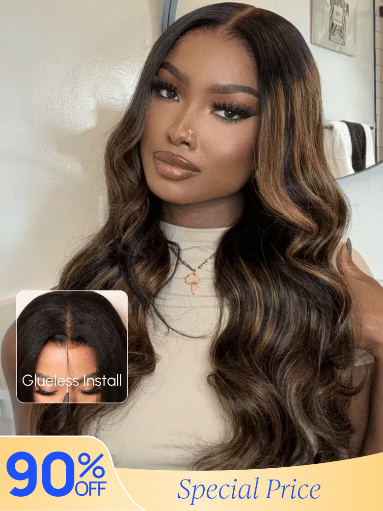 Nadula Flash Sale Brown Highlight Body Wave 7x5 Byebye Knots Pre-Bleached Glueless Human Hair Wigs