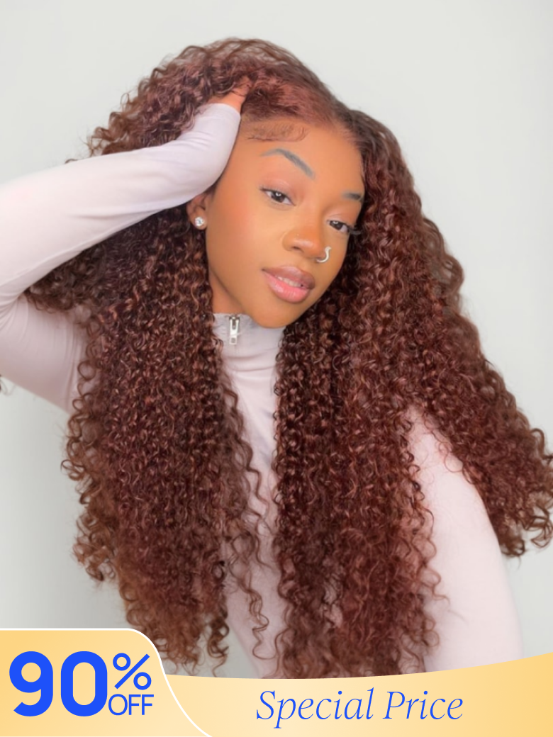 Nadula Flash Sale 13x4 Pre-Everything Invisible Lace Reddish Brown Colored Jerry Curly Put On And Go Human Hair Wigs