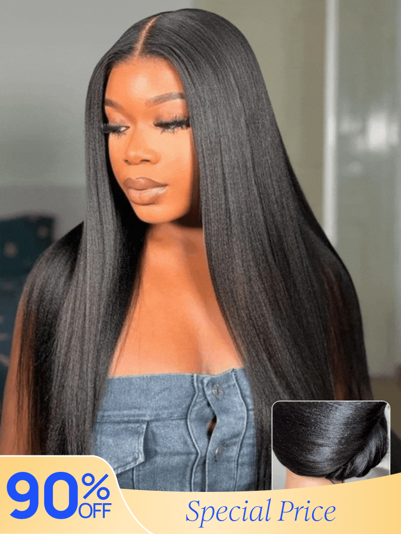 Nadula Flash Sale Yaki Straight 7x5 Bye Bye Knots Put On and Go Glueless Lace Wig Light Kinky Straight