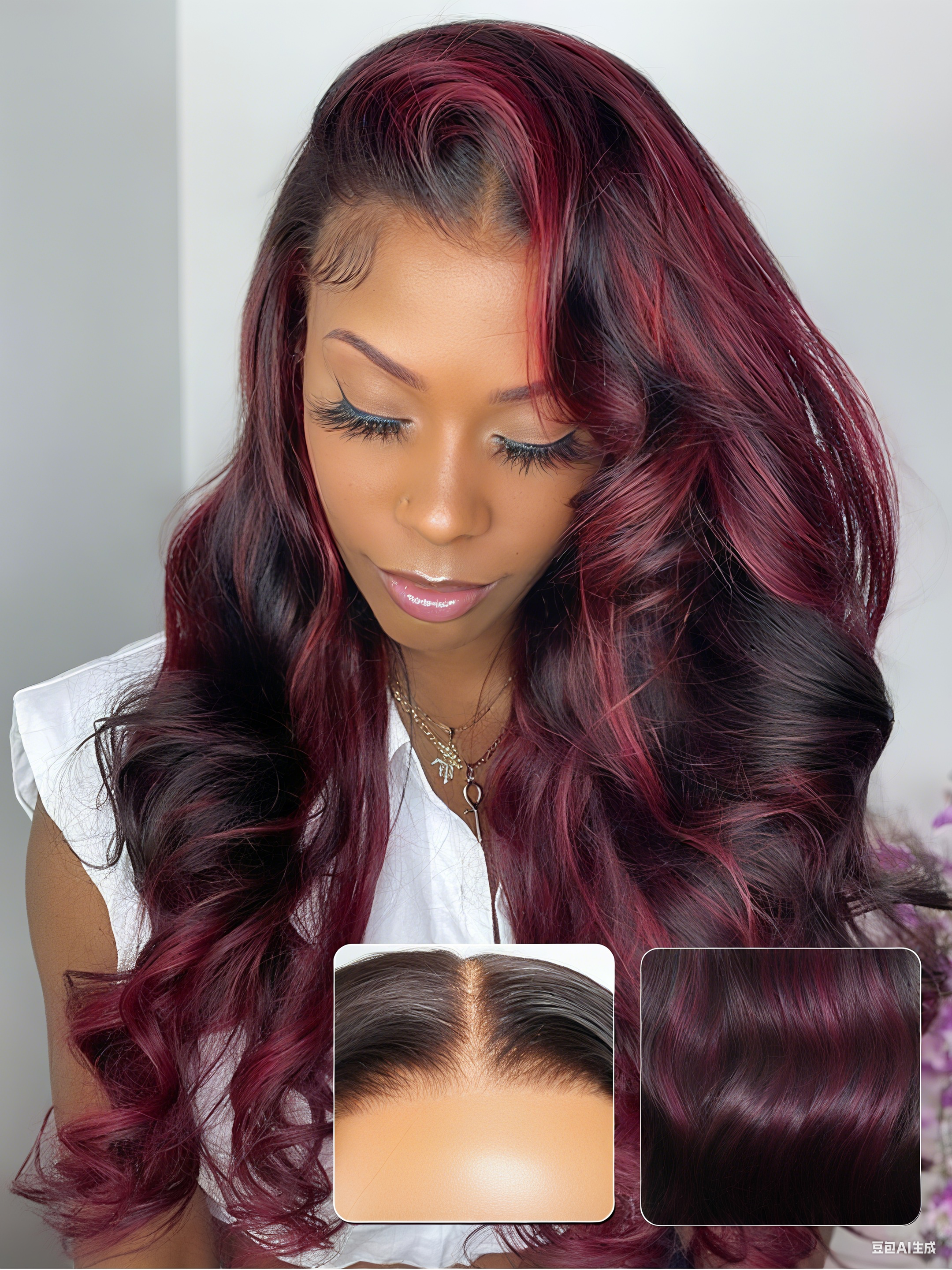 Nadula 13x4 Pre everything Natural Black Mixed with 99J Burgundy Loose Wave Wig Real Ear to Ear Lace Put on and Go Wig