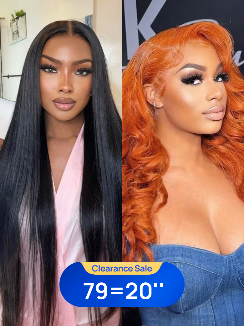 $79=20'' | Nadula 20 Inch 13x4 Pre everything Ginger Color Body Wave Hair Wig And 20 Inch 4x0.75 T Part Straight Hair Wig 180% Density