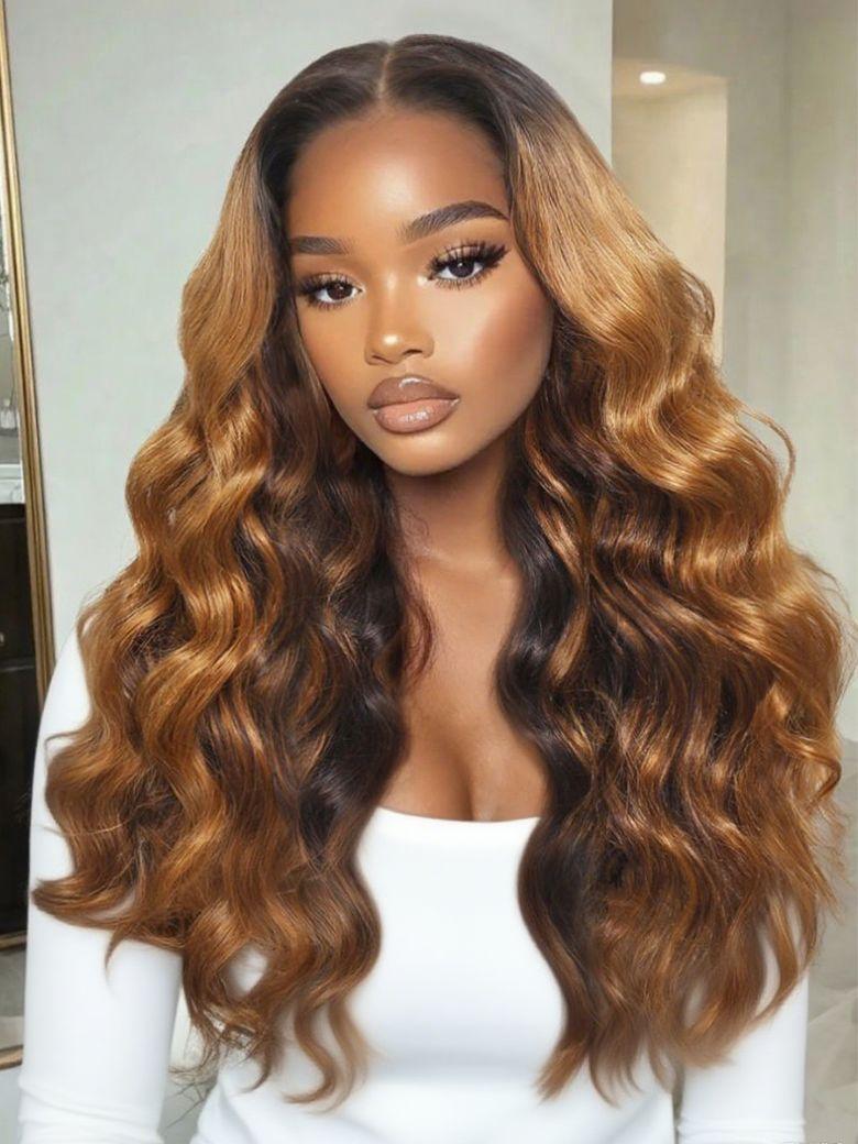 
    Nadula 13x4 Pre everything Sun-Kissed Balayage Color Beachy Glam Look with Face-Framing Curtain Bangs Put On And Go Wig with Invisible Drawstring