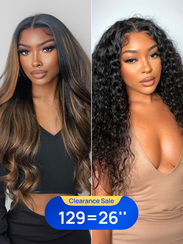 $129=20'' | Nadula Flash Sale 7x5 Byebye Knots Invisible Lace Balayage Highlight Body Wave And Water Wave Hair Glueless Human Hair Wigs