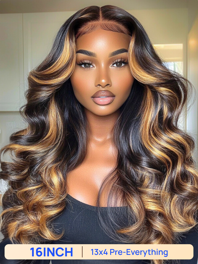 BOGO Free | Nadula 16 Inch 7x5 Loose Body Wave Wig Dark Brown Wig with Face-Framing Highlights