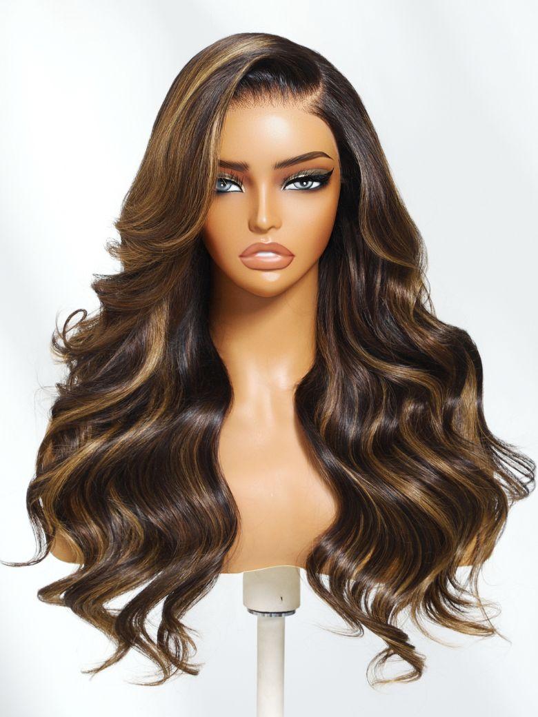 Nadula 7x5 Byebye Knots Wig Brown Base × Chocolate Caramel Highlight Wig Put On And Go Wig with Invisible Drawstring