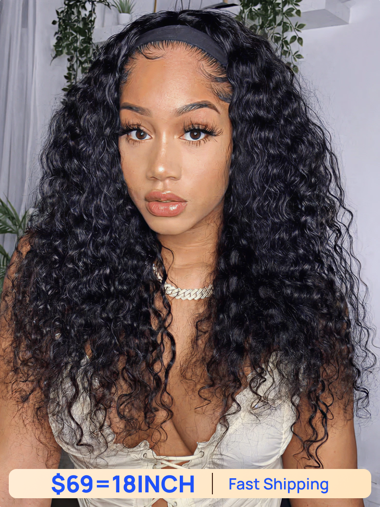 Nadula Flash Sale Water Wave Wigs Headband Wig And 7x5 Byebye Knots Invisible Lace Wigs Put On And Go Human Hair Wigs