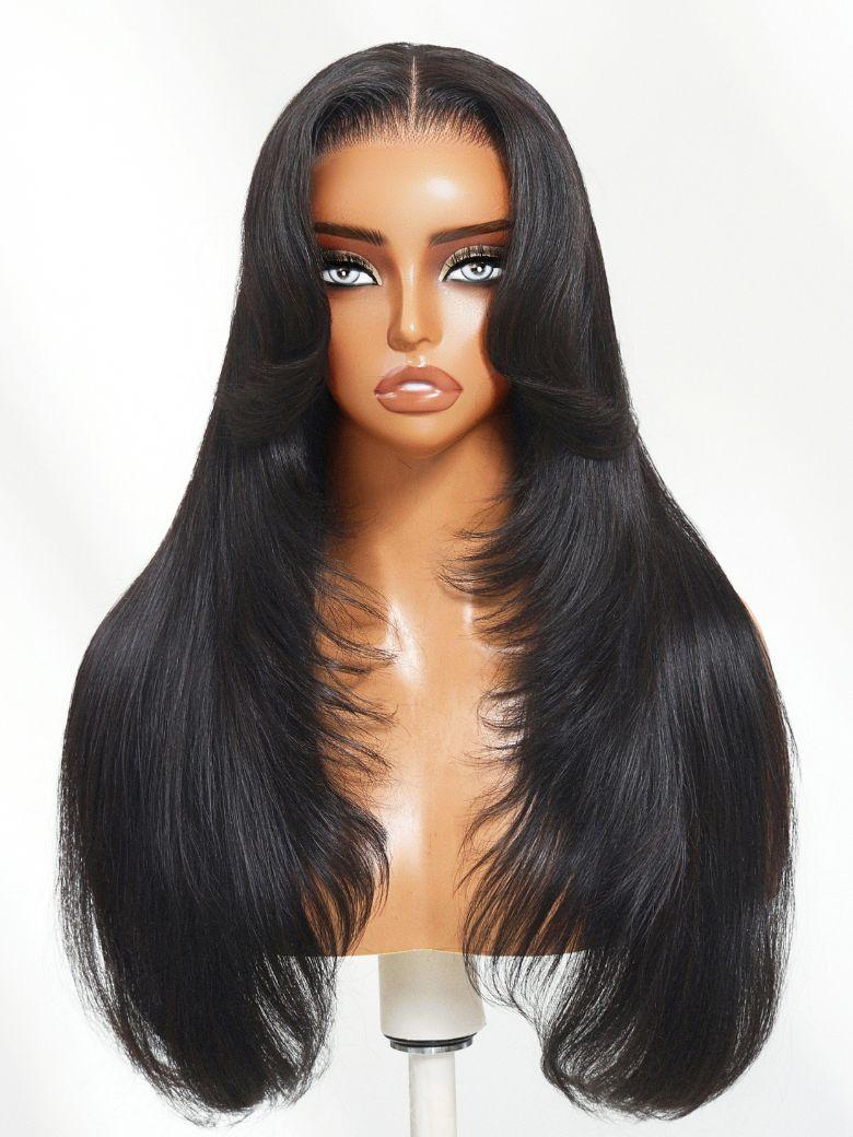 Nadula 13x4 Pre everything Straight Feathered Layers Blowout Volume Look with Face-Framing Curtain Bangs Put On And Go Wig with Invisible Drawstring