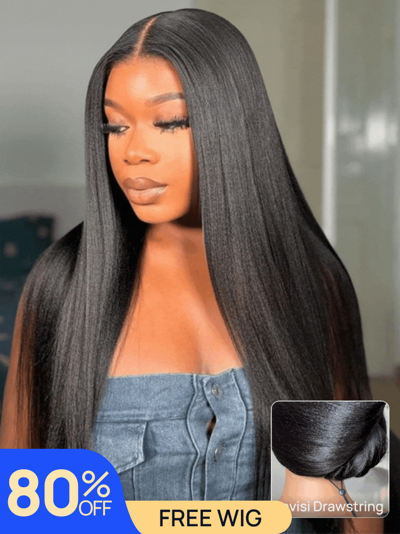 Nadula Flash Sale 7x5 Byebye Knots Invisible Lace Yaki Straight Hair Put On And Go Glueless Human Hair Wigs