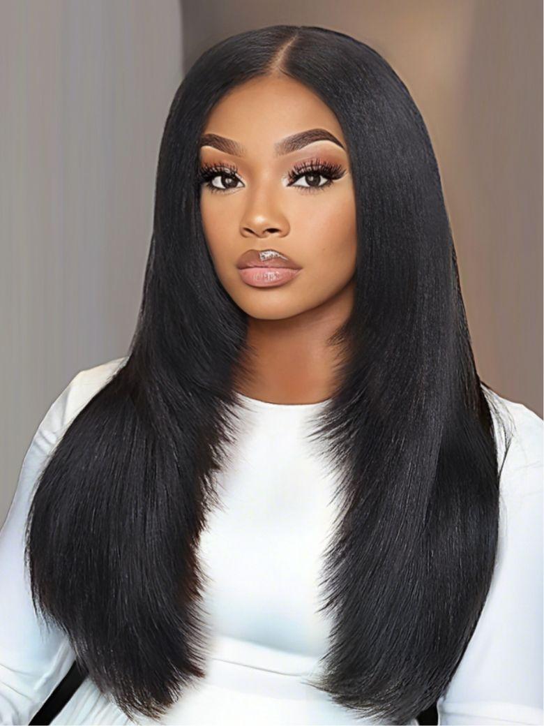 Nadula 13x4 Pre everything™ Face-framing Reathered Layers Yaki Straight Hair Put On And Go Wig with Invisible Drawstring
