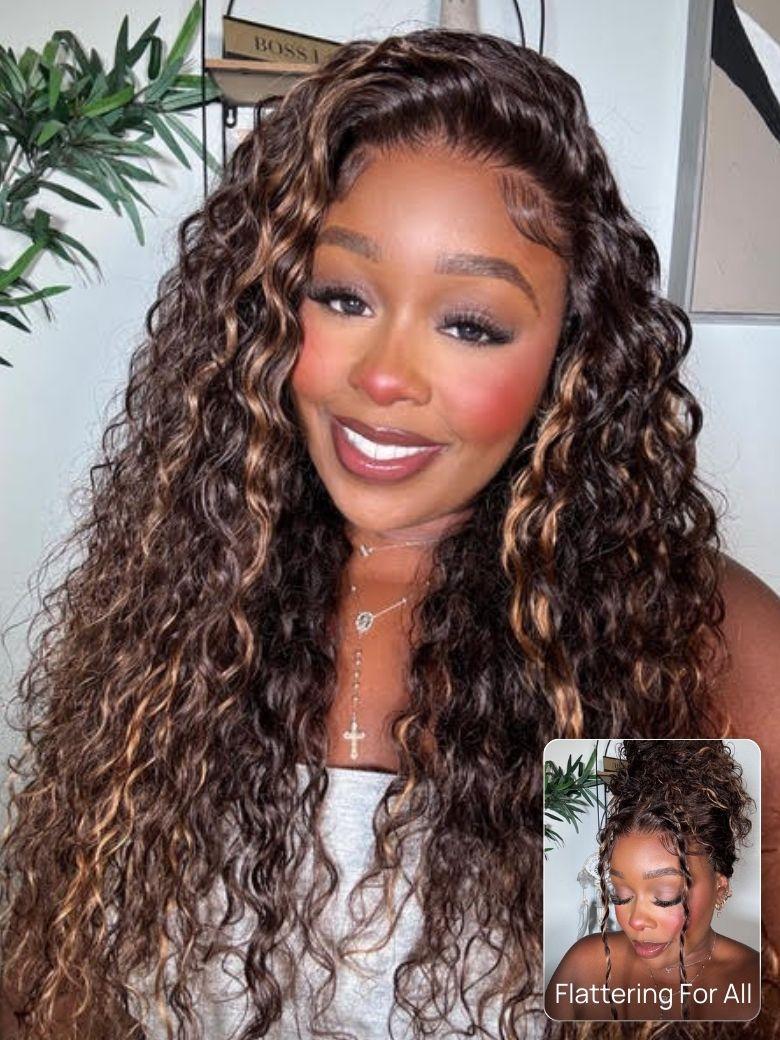 Nadula 7x5 Golden Brown Highlight Wig Water Wave Bye Bye