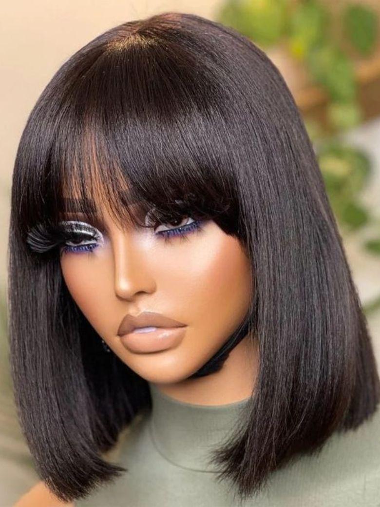 Nadula Short Bob Wig with Bangs 13x4 Lace Frontal Human
