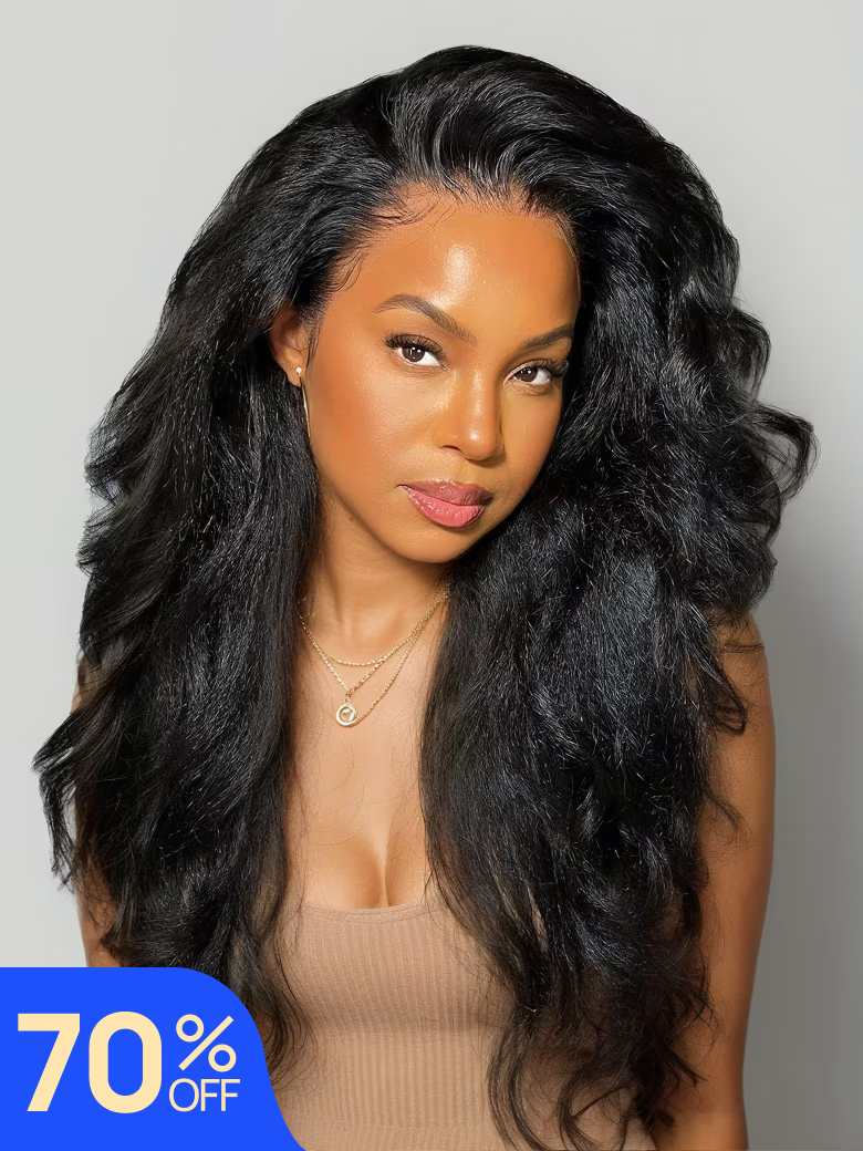 Nadula Flash Sale Yaki Straight 7x5 Byebye Knots Invisible Lace Wig  And Kinky Straight 4x0.75 T Part Wig Natural Hairline