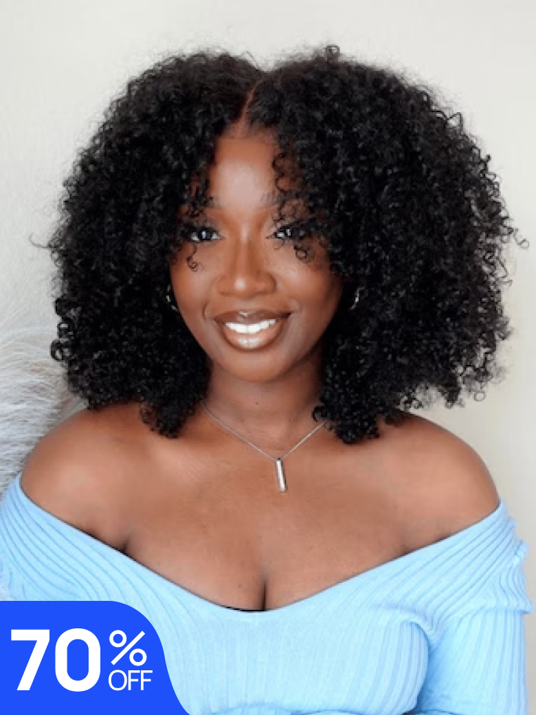 Nadula Flash Sale Kinky Curly Hair 2x4 Lace Minimal Real-Part Lace 3/4 Half Wig  And T Part Lace Human Hair Wigs