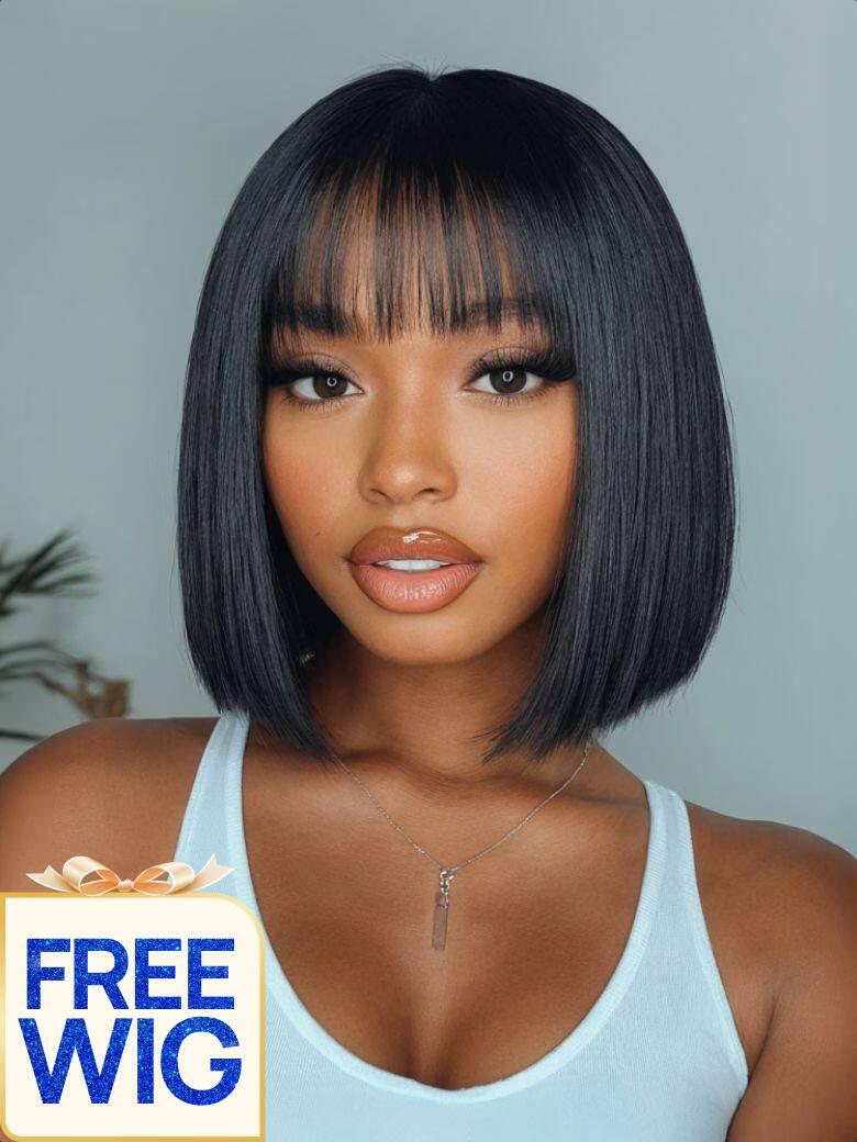 Nadula Free Wig 8 Inch Human Hair Bob Wig With Bangs Glueless Human Hair Wigs