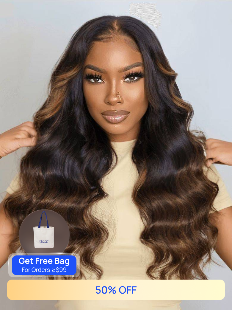 Nadula Flash Sale 7x5 Pre Bleached Loose Body Wave Black to Chestnut Brown Color Put On And Go Wig