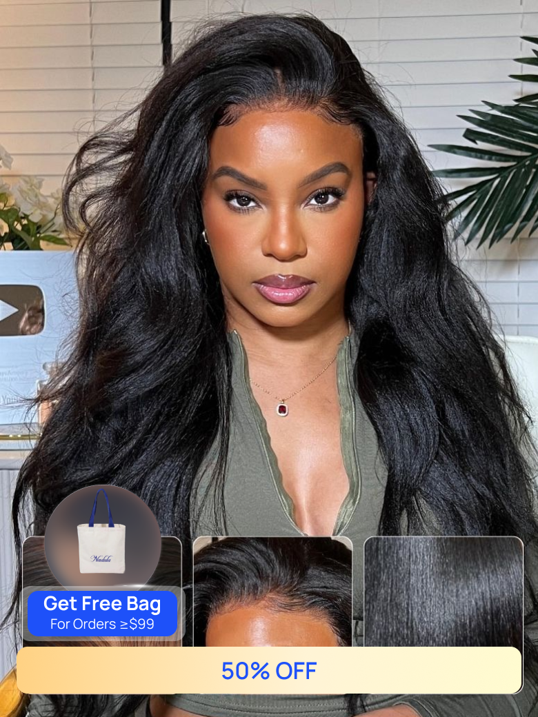 Nadul Flash Sale Yaki Straight Natural Color And Chestnut Brown Highlight Color Glueless Human Hair Wigs