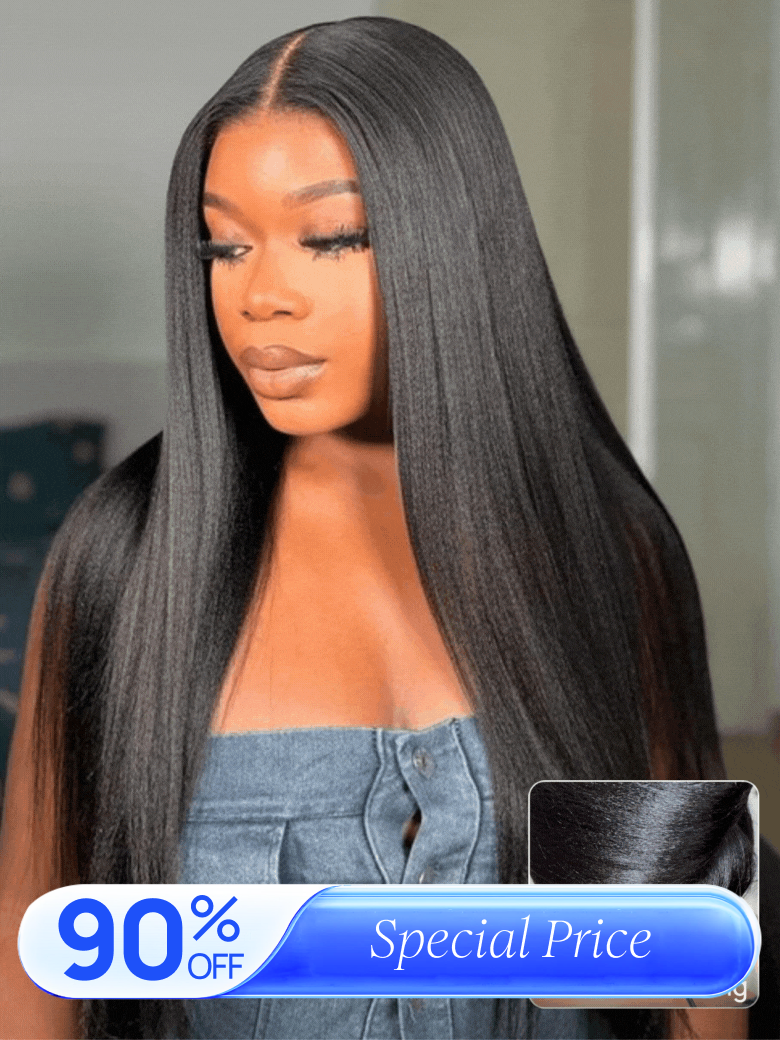 Nadula Flash Sale 4x0.75 Kinky Straight T Part Lace Wig And 7x5 Invisible Lace Yaki Straight Put On And Go Glueless Wig