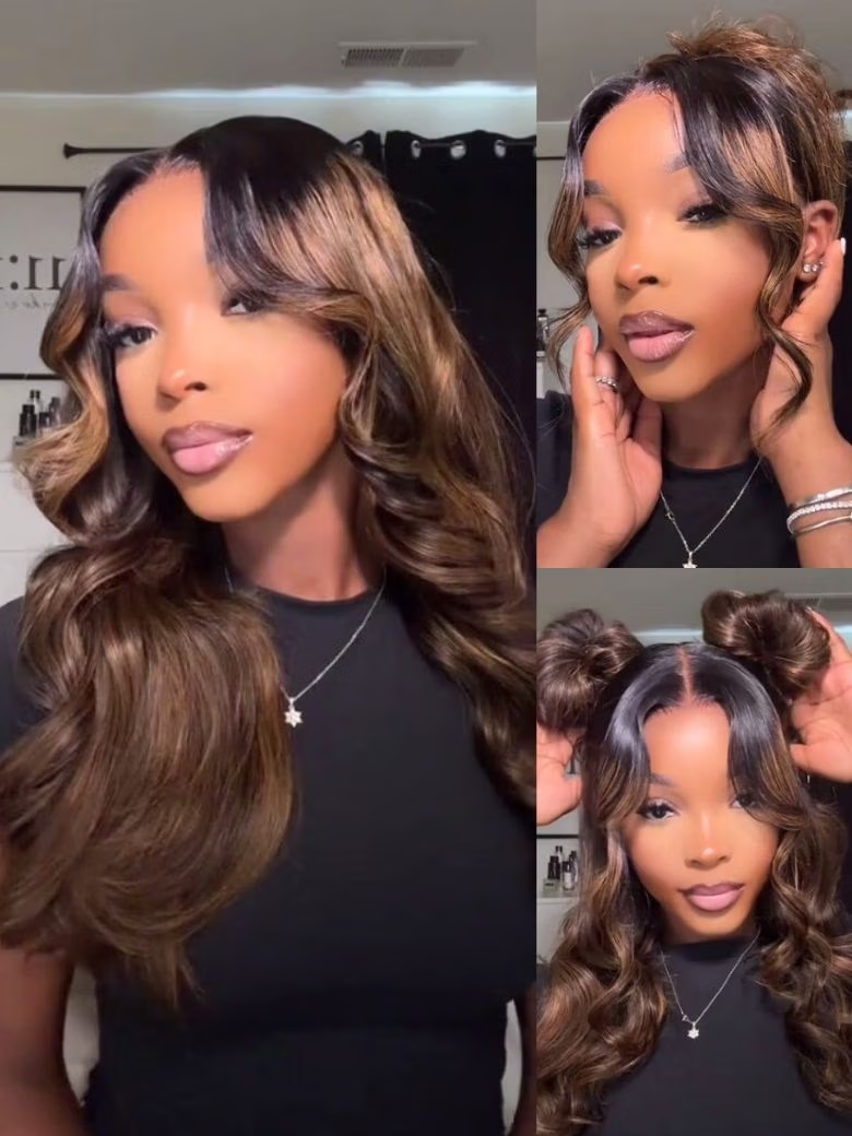 Nadula Flash Deal Borwn Highlight Body Wave Wig 7x5 Byebye Knots And 13x4 Pre-Everything Lace Frontal Human Hair Wigs