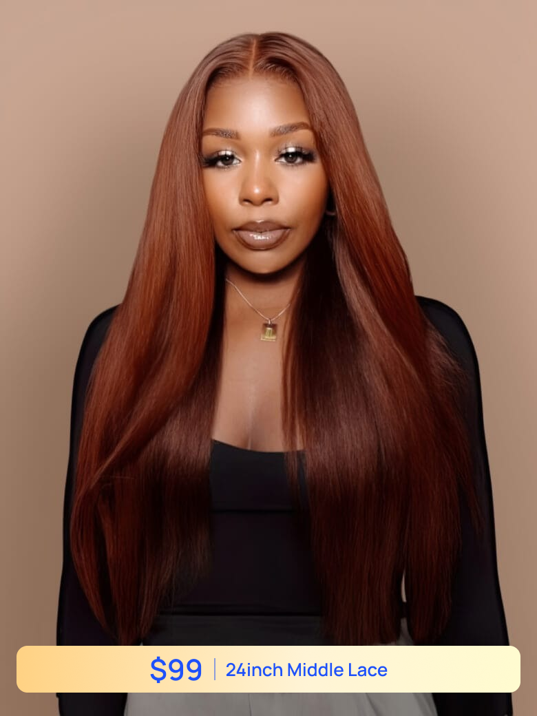 Nadula Flash Sale Reddish Brown Kinky Straight Wig 13x5x0.5 T