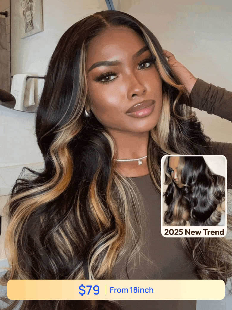 Nadula Flash Sale 13x4 Pre everything Dark Brown Wig with Face-Framing Highlights Put On And Go Human Hair Wigs