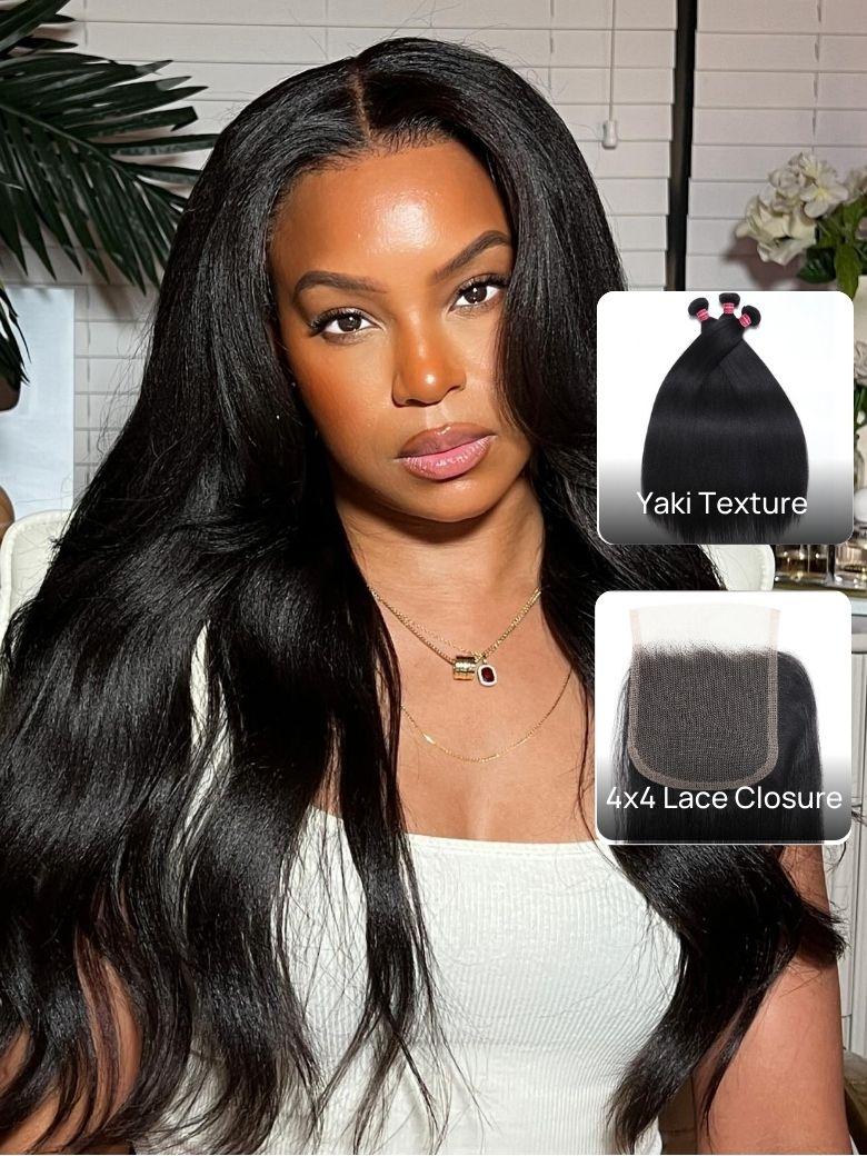 Nadula Best Yaki Straight Hair Weave Bundles With Lace Closure
