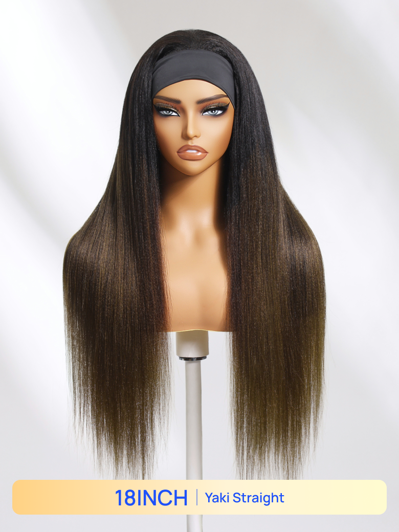 BOGO Free | Nadula 18 Inch Yaki Straight Chestnut Brown Ombre Color Headband Wig