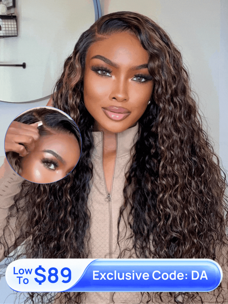 Nadula 7x5 Golden Brown Highlight Wig Water Wave Bye Bye