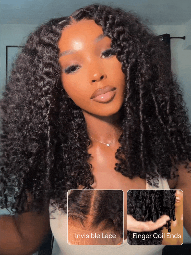 Nadula 70% OFF Burmese Curly with Finger Coil Ends Wig V Part And 7x5 Lace Glueless Human Hair Wigs