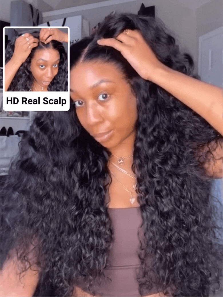 Nadula 13x4 HD Real Scalp™ Water Wave Lace Frontal Wig Skin-melt HD Lace Human Hair Wigs with Invisi Drawstring