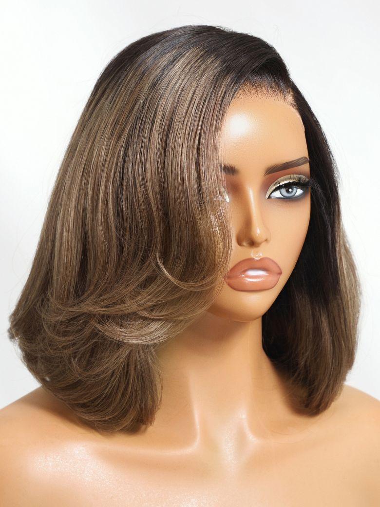 Nadula 7x5 Byebye Knots Bob Wig Ash Brown with Dark Roots Color Put On And Go Human Hair Wigs