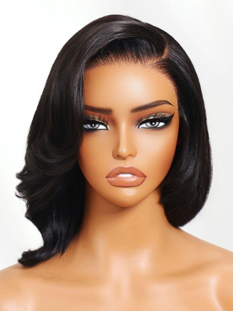 Nadula 13x4 Pre everything Asymmetrical Silky Straight Bob Side Part Layer Cut Put On And Go Wig with Invisible Drawstring