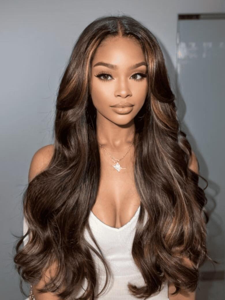 Nadula 13x4 Pre everything™ Yaki Straight Hair Chestnut Brown Highlight Loose Wave Wig Put on and Go Human Hair Wigs