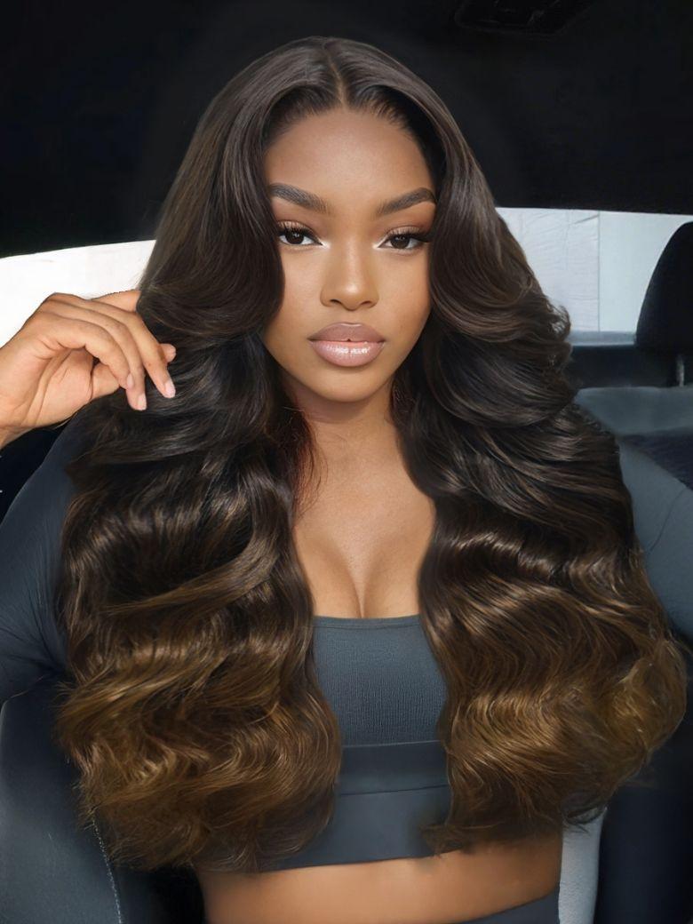 Nadula 13x4 Pre everything™ Loose Body Wave Chestnut Brown Ombre Color Put on and Go Human Hair Wigs