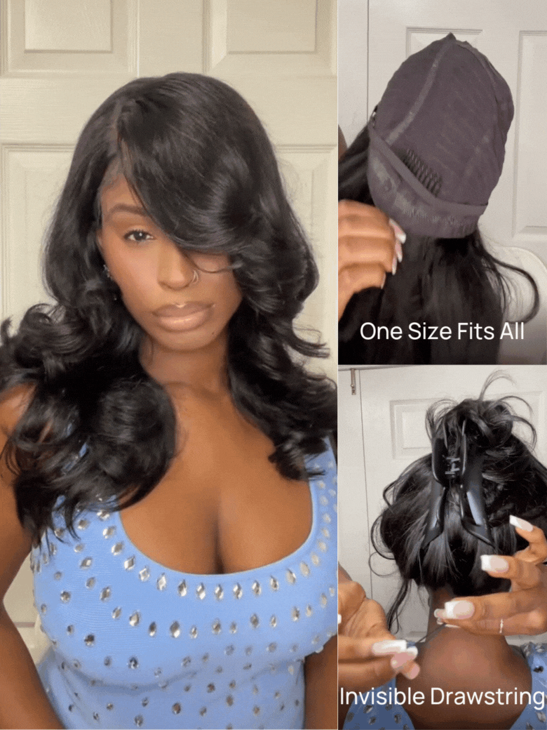 Nadula 7x5 No Slip Wig 2.0™ Invisible Knots Feathered Layer Side Part 180% Density Lace Wig Put On And Go with Drawstring2